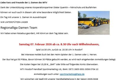 #1. Damen – Samstag 07. Februar 2026 ab ca. 8.30 Uhr mit dem Bus nach Wilhelmshaven #1. Damen – Samstag 07. Februar 2026 ab ca. 8.30 Uhr mit dem Bus nach Wilhelmshaven